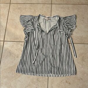 LOFT Green and White Striped Women's Top